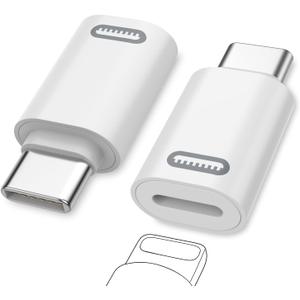 MoKo Lightning Female to USB C Male Adapter(Not for Earphone/Portable Storage Devices/iPencil) for iPhone 17 Air 16 15 Pro Max Plus, Galaxy, iPad - 2 Pack USB-C to Lightning Adapter ONLY for Charging (White PD)