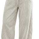 ANRABESS Womens Striped Barrel Casual Pants 2026 Trendy Summer Elastic Drawstring Baggy Lounge Wide Leg Trousers with Pockets (Beige, XL)