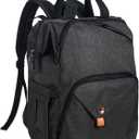 Hap Tim Diaper Bag Backpack,Large Capacity Travel Back Pack Maternity Baby Nappy Changing Bags, Double Compartments with Stroller Straps,Waterproof,Black (US7340-DG) (Dark Grey)