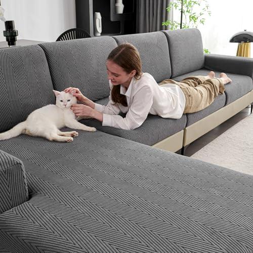 Eertop Couch Cushion Covers for Sectional Sofa, Wear Resistant Stretch Sofa Slipcovers for Sofa Universal Cushion Protector Washable Elastic Couch Seat Cover for Pets (Dark Gray, 1 Back Cover) Size S
