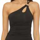 Soluna Swim Women's Sun Goddess One Shoulder Tankini, Tummy Control, Swimsuit Tops for Women (6, Black)