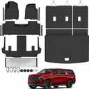 Tongama-Floor Mats for 2025 2026 Chevy Suburban/GMC Yukon XL 7 Seats with Bucket Seat, All Weather TPE Trunk Mat & 3rd Row Backrest Mats & Cargo Net & Door Sill Guards for Suburban Accessories