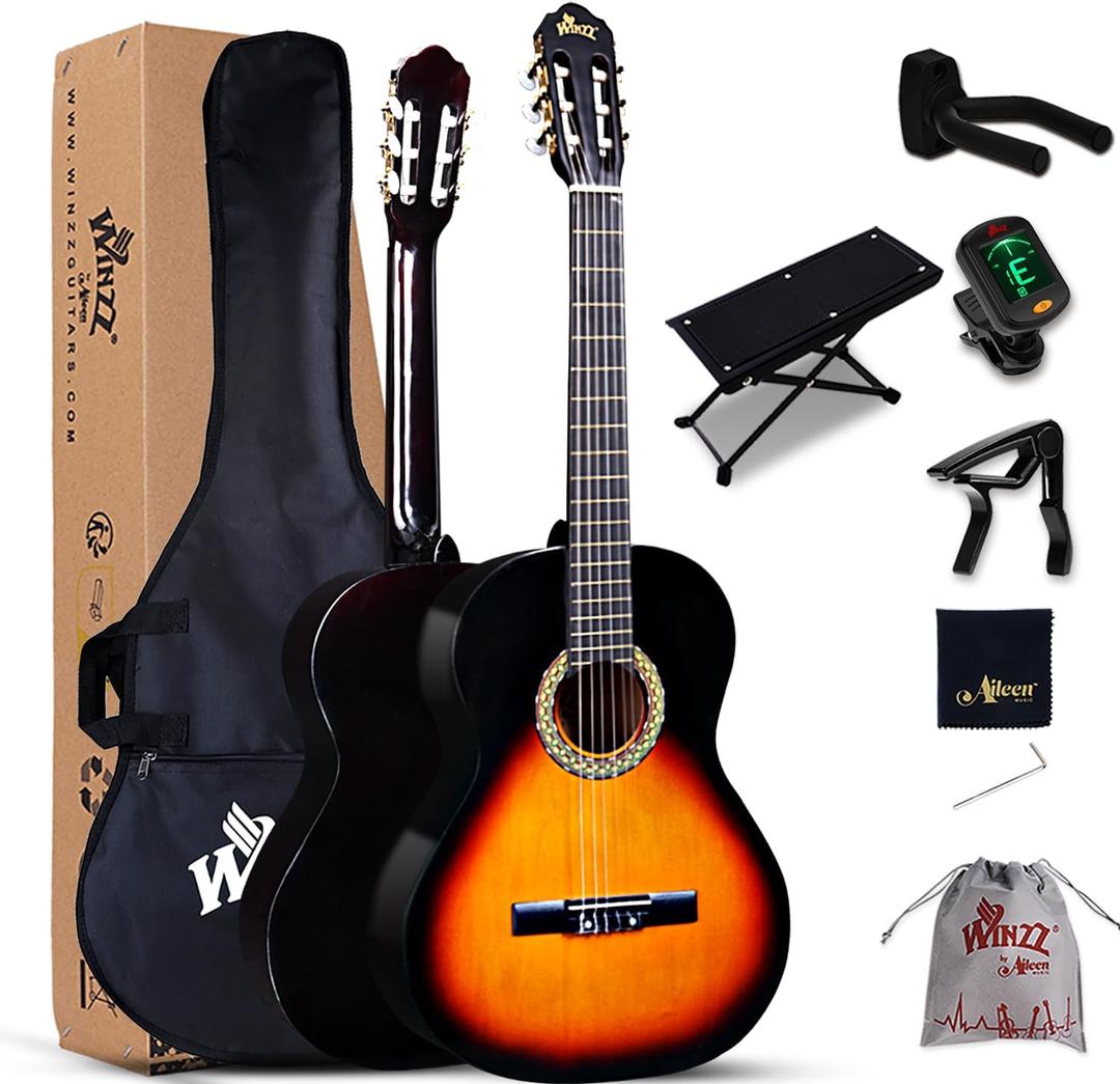 Winzz 4/4 Size Beginner Classical Guitar, Sunburst
