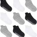 Zaples Baby Non Slip Grip Ankle Socks with Non Skid Soles for Infants Toddlers Kids Boys Girls (Black, S)