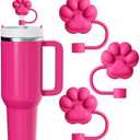 3Pcs Cute Straw Toppers for Stanley Cups - Cat Paw Straw Cover Cap for Stanley Cup Accessories, Reusable Rose Red Silicone Covers Compatible with 30&40 Oz Tumbler 2 PACK