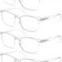 Clear Reading Glasses Women Blue Light Blocking Readers +2.00 Transparent Square Cheaters Glasses 4 Pack Reduce Eyestrain Protect Eyes