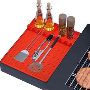 Silicone Grill Mat Compatible with Blackstone, Silicone Griddle Tools Mat with Drip Pad, Spatula Pad Griddle Accessories for Outdoor BBQ or Kitchen Countertop (Orange)