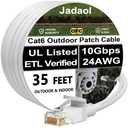 Jadaol Cat 6 Ethernet Cable 35ft, Outdoor&Indoor, 10Gbps Support Cat8/7 Network, 24AWG Pure Copper Patch LAN Cord, Direct Burial Waterproof In-Ground UV Resistant for Router, Modem, Switch, POE, White