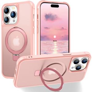 2 x Hocase for iPhone 14 Pro Case 6.1", with Magnetic Ring Stand [Compatible with MagSafe] [Military Grade Protection] Slim Shockproof Translucent Protective Phone Case - Pink