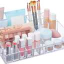 STORi Audrey Clear Vanity Makeup Organizer | 15-Compartment Holder for Brushes, Eyeshadow Palettes, & Beauty Supplies | Stacks on Audrey Storage Drawers | Made in USA