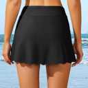 High Waisted Split Swim Skirt Built-in Shorts Tummy Control Swim Bottom (Black, XL)