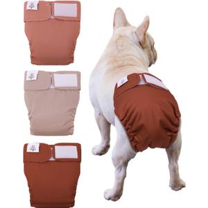 CuteBone Washable Dog Diapers Female No Tail Hole 3 Pack Reusable Doggie Period Training Pants for Docked-Tail Frenchie French Bulldog Boston Terrier Without Tail WWD22L, L