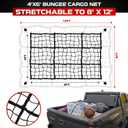 [Premium] 4'x6' Heavy Duty Cargo Net Stretches to 8' x 12', Extra Thick 10mm Cord Bungee Cargo Netting for Pickup Truck Bed, Roof Rack Net & 12 PCS Steel Carabiners