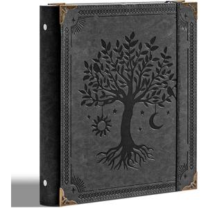 Ovesmusl PU Leather 3 Ring Binder 1 Inch Round Ring Binder Holds 200 Sheets 8.5"x11" Letter Size Paper, Wedding Family History Notebook Cover Loose Leaf Organizer, Black Tree