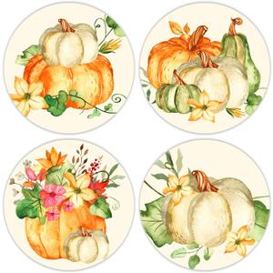 4Pcs Fall Pumpkin Coasters Watercolor Autumn Ceramic Coasters Absorbent Thanksgiving Harvest Cup Mat for Home Kitchen Party Decor