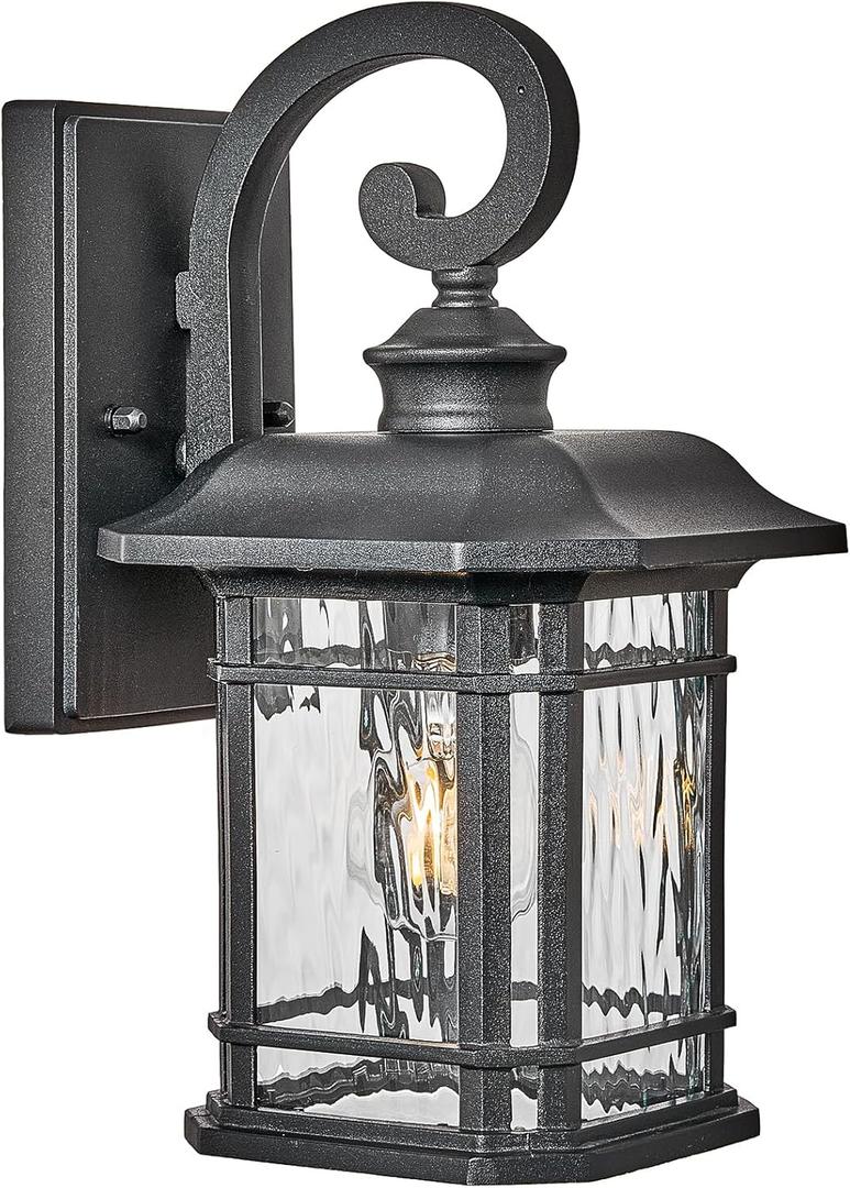 Matte Black Outdoor Wall Lights 16.7 Inch Height Waterproof Outdoor Wall Sconce Exterior Wall Light Fixtures with Water Ripple Glass for Garage Patio Front Door