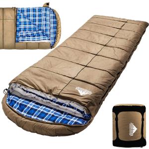 AGEMORE 0 Degree Canvas Sleeping Bag for Adults, Cotton Flannel Sleeping Bag for Winter Camping, Fishing, Hunting or Traveling, Durable Cotton Canvas Shell and Removable Flannel Liner (Dark Brown)