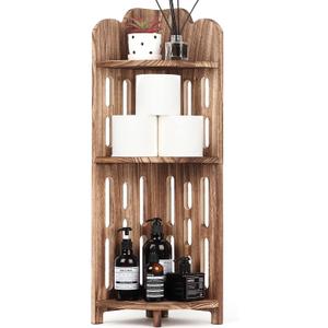 Meangood Bathroom Corner Shelf Stand, 3 Tier Solid Wood Display Shelf for Narrow Space, Shower Corner Shelf, Plant Stand Nightstand, for Living Room, Bedroom, Home Office, Elegant Carbonized Black, 8.5D x 11.1W x 30.7H in