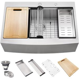 33 Inch Stainless Steel Farmhouse Sink Drop In-Hovheir 33x22 Drop In Farmhouse Kitchen Sink Workstation 16 Gauge Stainless Steel Single Bowl Deep Kitchen Sinks Apron Farm Sinks with Cutting Board, 33"x22"x10"