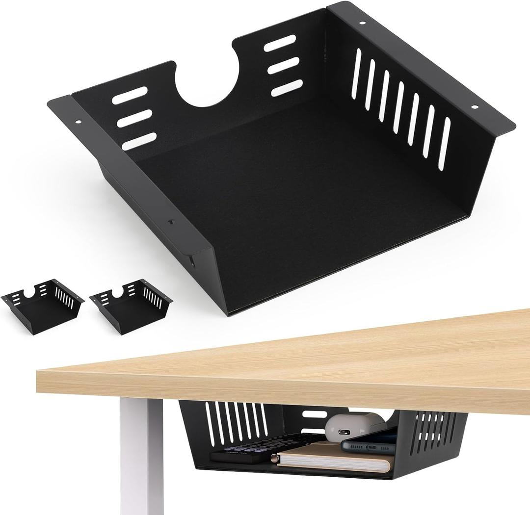 2 Pack Under Desk Shelf - Black Desk Shelf for Office Tables & Workstations8Inch