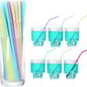2 x YAOSHENG 200pcs Green Straw 8.28" x 0.23"Solid Colors Flexible Drinking Straws, Plastic Disposable Bendy Straws (green)