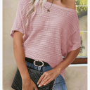 Cakulo Womens Summer Crochet Tops Hollow Out Off The Shoulder Short Sleeve Batwing Knit Spring Sweater Top 2025, Size Medium, Pink 