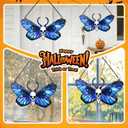 Vintage Halloween Decorations Wall Decor for Home Livingroom Bedroom, Skull and Butterfly Stained Window Hanging Ornament (Butterfly)