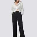 AFITNE Womens Wide Leg Work Pants High Waist Pull On Dress Pants Elastic Waistband Casual Slacks with Thick Fabric (Black) L