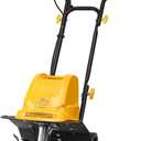 IncwBo Electric Tiller/Cultivator 4 Steel Tines, 8'' Tilling Depth Garden Roto Tillers for Gardening, 13.5 Amp 12 Inch Corded Rototiller with Adjustable Wheels, Yellow