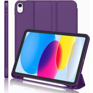 iMieet iPad (A16) Case 11th Gen/iPad 10th Generation Case [11-Inch 2025/10.9 Inch 2022] with Pencil Holder, Trifold Stand Smart Cover with Soft TPU Back,Auto Wake/Sleep(Dark Purple)