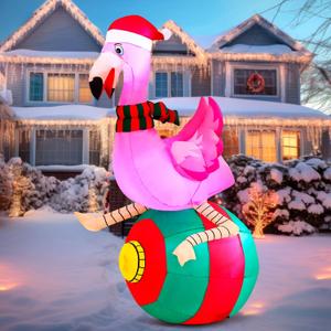Joiedomi 6 ft Christmas Inflatable Flamingo on Ornament Decorations, Blow Up Inflatables with Build-in LEDs for Christmas Party Indoor, Outdoor, Yard, Garden, Lawn Dcor, Holiday Season