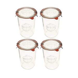 Weck Canning Jars - 743ml Transparent Glass Food Storage Containers with Airtight Lids - 3/4 Liter Tall Jars Set of 4