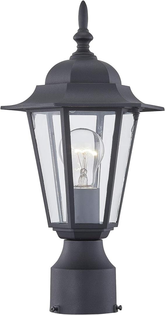 WISBEAM Outdoor Post Light, Pole Lantern, E26 Base 60W Max, Aluminum Housing Plus Glass, Wet Location Rated, ETL Qualified, Bulbs not Included, Black (1 Pack)