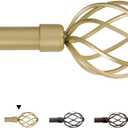 H.VERSAILTEX Window Curtain Rods for Windows 66 to 120 Inches Adjustable Decorative 3/4 Inch Diameter Single Window Curtain Rod Set with Twisted Cage Finials, Gold