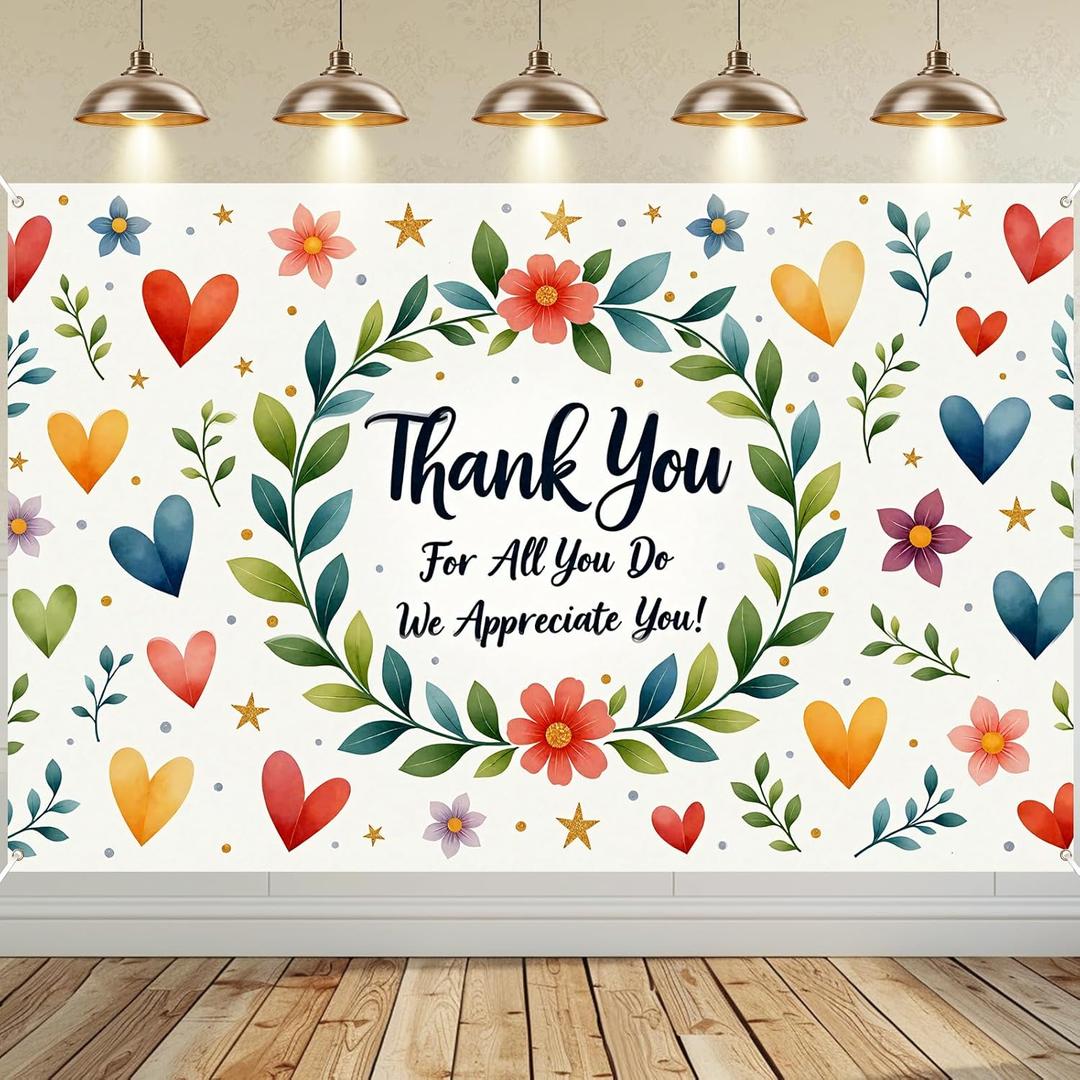 Thank You for All You Do Banner Party Decorations We Appreciate You Banner&Backdrop for Employee Teacher Doctor Nurse Staff Appreciation Party Decoration Indoor Outdoor Father's Mother's Teacher's Day