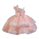 OBEEII Birthday Dress for Toddler Girl Sequins Pageant Tulle Tutu Dress Bowknot Princess Baptism Wedding Flower Girl Gown 100/ 3-4Y