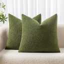 Pack of 2 Boucle Throw Pillow Covers Textured Square Decorative Pillowcases Accent Solid Cushion Covers Home Decor for Sofa Couch Living Room Home Decor 25x26 Inch Olive Green