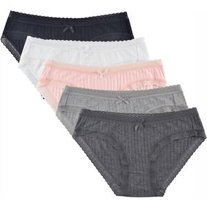 KNITLORD Women's Underwear Cotton or Viscose Soft Bikini Panties Lace Trim Pack of 5 (Medium)