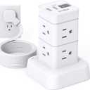 One Beat Tower Surge Protector Power Strip 10 ft,Long Flat Extension Cord with Multiple Outlets,8 AC Outlets with 4 USB Ports,Desktop Charging Station for Multiple Devices,for Home Office College Dorm