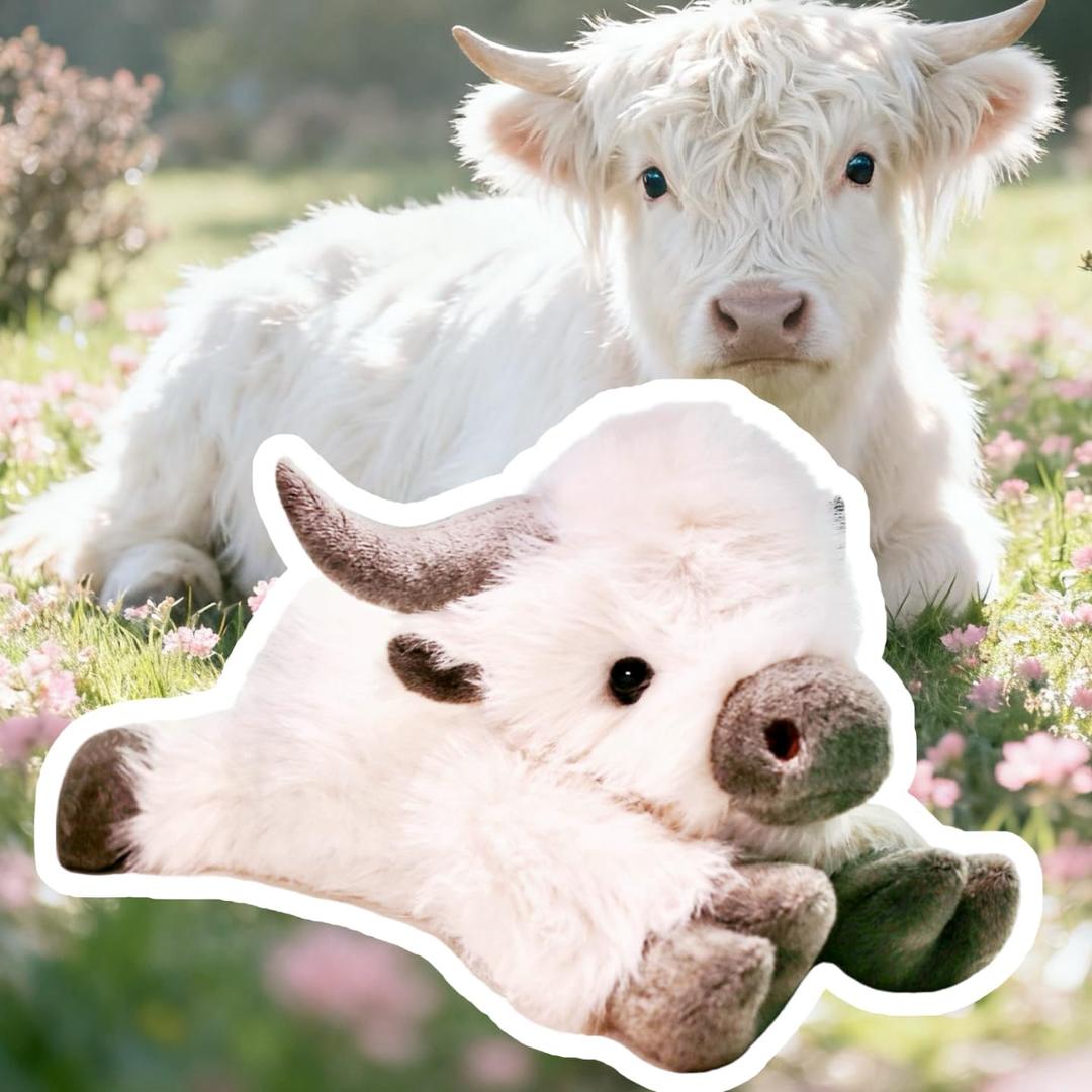 uoozii 24" | 5 Pounds Highland Cow Weighted Stuffed Animals with Removable Unscented Microwavable Pouch, Cute Coolable Warmable Weighted Plush Gift for Kids & Adults (White & Brown)