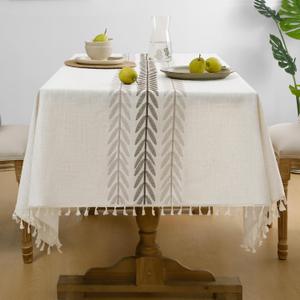 Softalker Linen Tablecloth Rectangle, Outdoor Waterproof Burlap Cotton Farmhouse Table Cloths with Tassel, Heavy Weight Wrinkle Free Table Cover for Dining, Party, Rustic - 55 x 120 Inch, Wine Leaf
