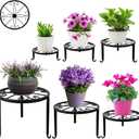 6-Pack Metal Plant Stand,Heavy Duty Flower Pot Stands for Multiple Plant,Outdoor Anti-Rust Plant Pot Shelf, Round Plant Holder for Outdoor/Indoor Planter, Living Room, Balcony Decor (6PACK BLACK)