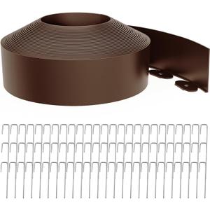 Landscape Edging 4 Inch Tall 60FT with 75Pcs Metal Spikes, Plastic Garden Edging Border Landscape Edging Border Lawn Edging for Landscaping, Flower Bed, Yard(Brown)