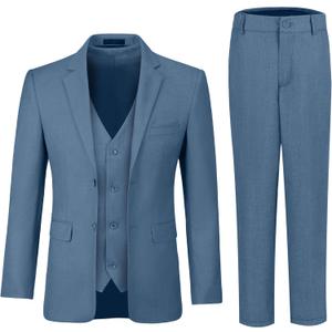 JPF Boy's Formal Suit Set Slim Fit Kids Tuxedo Suits for Wedding Teen Toddler Boy Dress Suit Outfit (12, 3pc Blue Grey)
