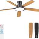 Ceiling Fans with Lights,52 inch,Quiet,Reversible Motor,Dimmable, Adjustable Color Temperature,6 Speeds,Timer, Low Profile Ceiling Fan for Bedroom,Living Room,Indoor/Outdoor Use (Black) (Black and Oak)