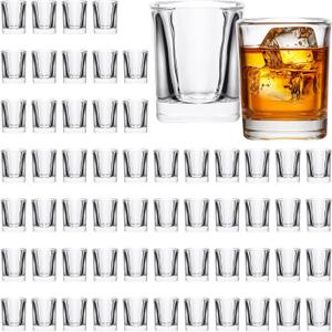 60-Pack 2.2oz Heavy Base Square Shot Glasses Bulk with 10 Pourers, Clear Glass Shooters Set, Whiskey, Espresso, Party Favors, Wedding And Birthday Gifts