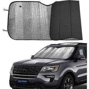 Big Hippo Front Car Sun Shade Windshield, Jumbo/Standard Sunshade Keeps Vehicle Cool UV Ray Sun Visor Protector Sunshades - Easy to Use Folding Sun Shade - Silver/Black Sides(Size: 55.16 X 27.5inch)