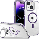 WOGROO for iPhone 14 Case, [Compatible with MagSafe], Magnetic Kickstand Case for Women Girls, Case for iPhone 13, 6.1", Clear Purple