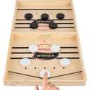 Fast Sling Puck Game - Wooden Hockey Table Board Game with Spare Parts | Indoor 2 Player Tabletop Fast-Paced Slingshot Battle for Adults, Kids & Family Night or Friends Party | Large Size