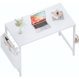 Pamray 32 Inch Computer Desk Small Spaces Desk with Storage Bag for Bedroom Writing and Home Office Work Small Study Desk Table White